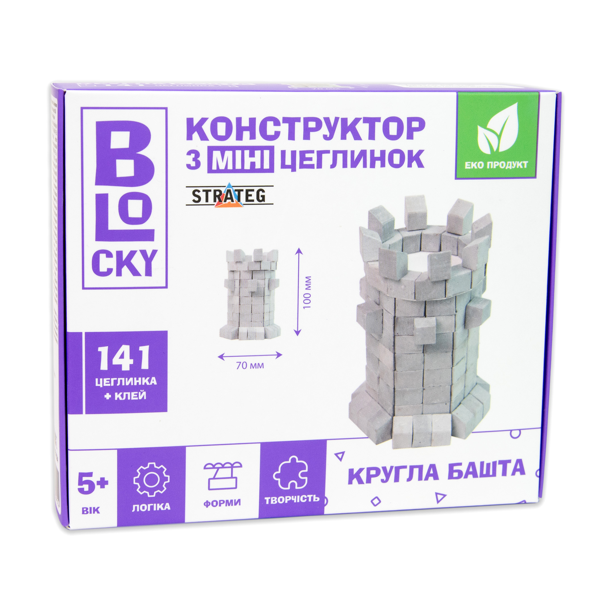

Конструктор з міні-цеглинок Strateg Blocky Кругла башта, 14.5*12*4 см, від 5 років, 141 цеглинка + клей (31024)