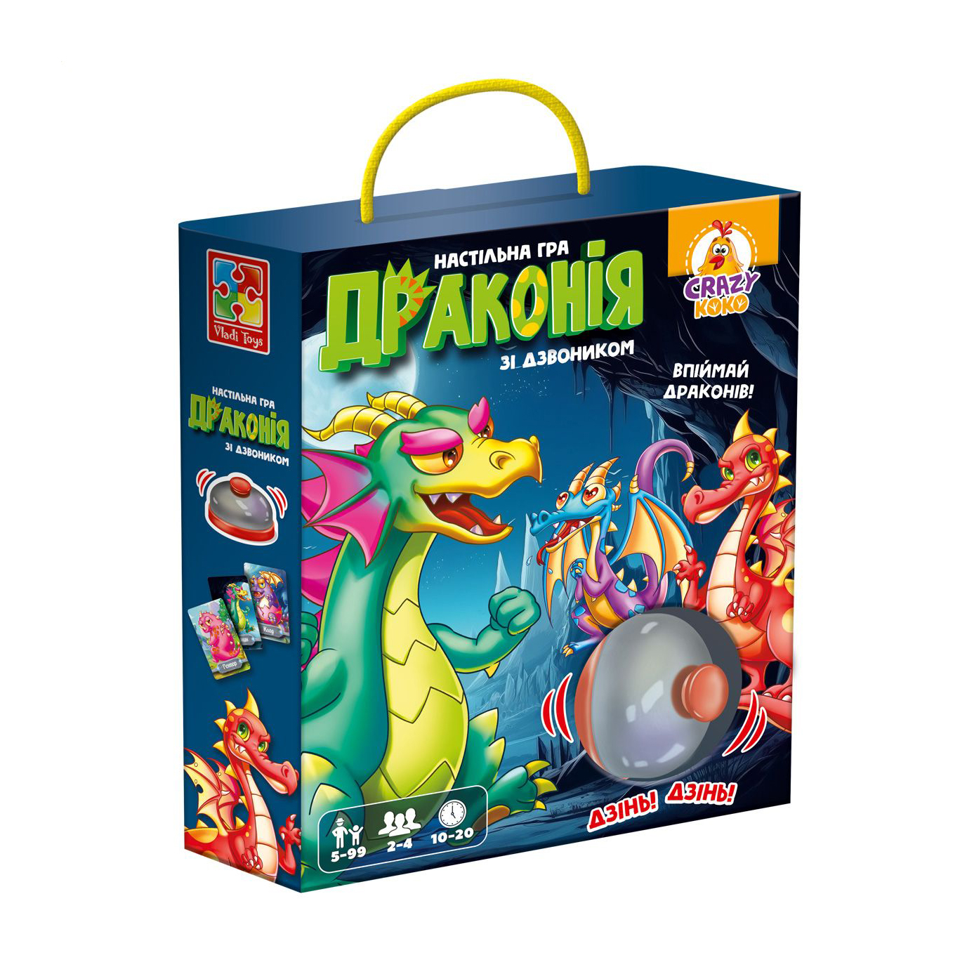 

Гра настільна Vladi Toys Драконія, зі дзвоником, від 5 років, 101 елемент, 18*5*23 см (VT8010-12)