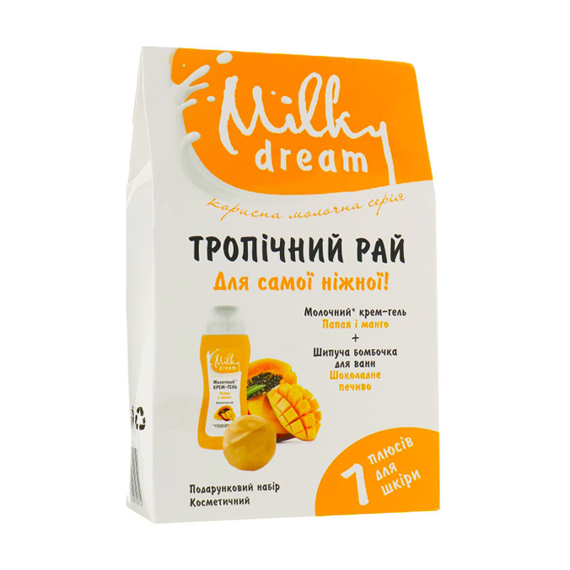 

Уцінка! Набір Milky Dream Тропічний рай (крем-гель для душу Папайя та манго, 300 мл + бомбочка для ванни Шоколадне печиво, 80 г)