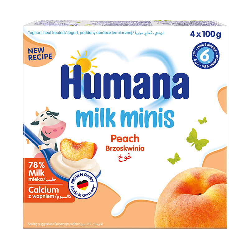 

Уцінка! Продукт кисломолочний Humana Baby Milk Minis Peach Персик, 4*100 г
