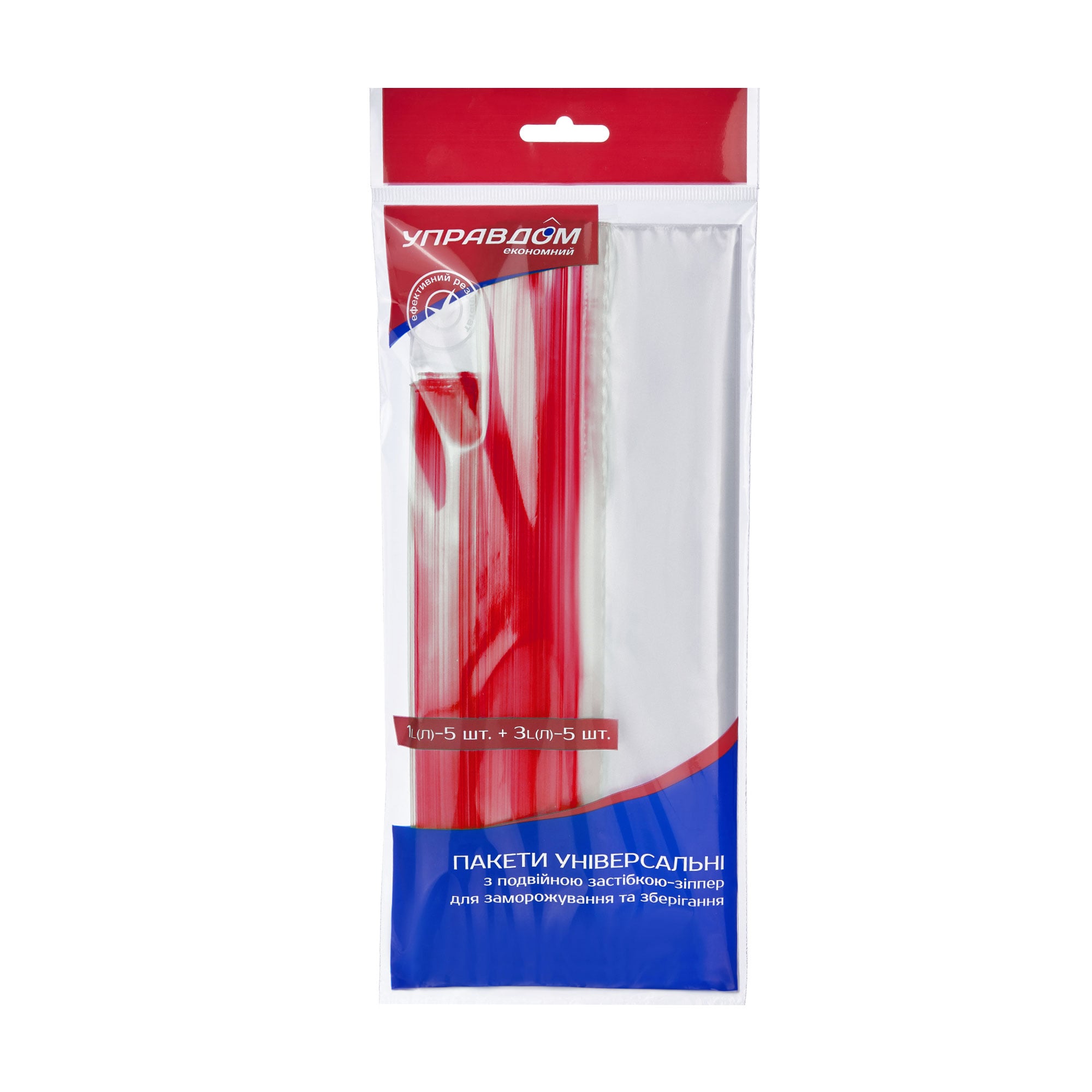 

Універсальні пакети із застібкою-зіппер Управдом для заморожування та зберігання, 1 л+3 л, 10 шт