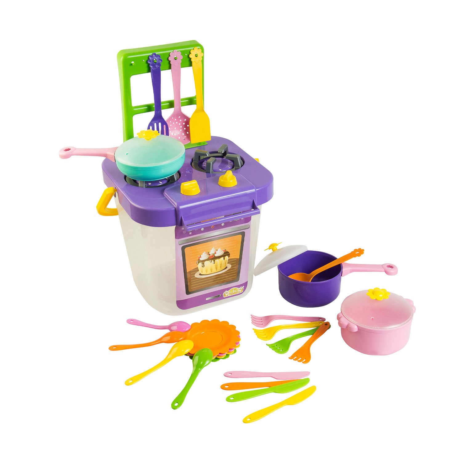 

Дитячий іграшковий набір посуду Tigres Ромашка з плиткою, від 1 року, 25 елементів, фіолетовий (39153)