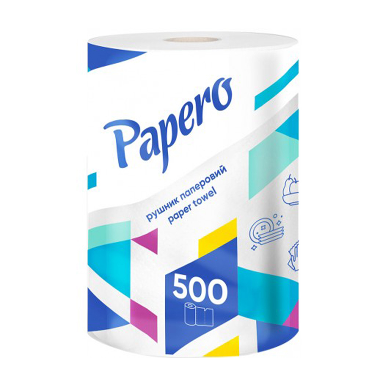 

Паперові рушники Papero Джамбо, білі, 2-шарові, 500 відривів, 1 рулон