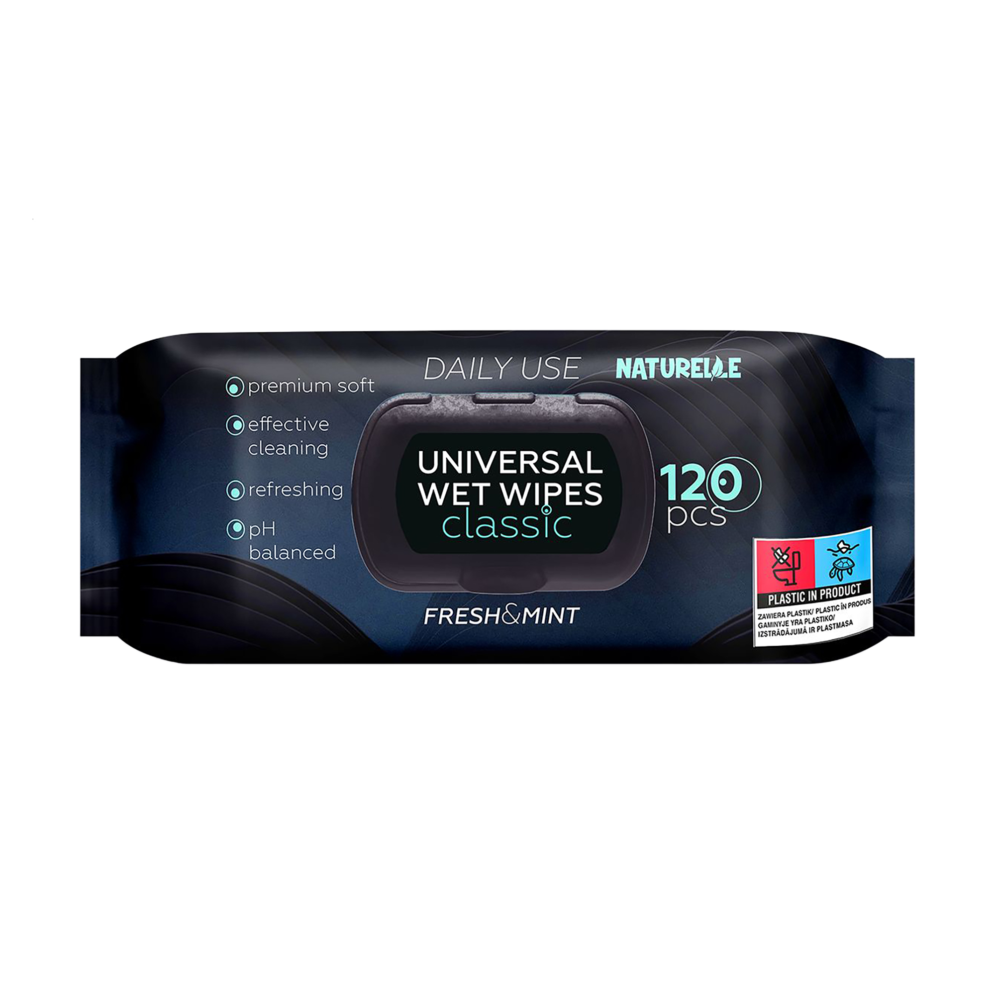 

Вологі серветки Naturelle Universal Wet Wipes Classic Fresh & Mint, 120 шт