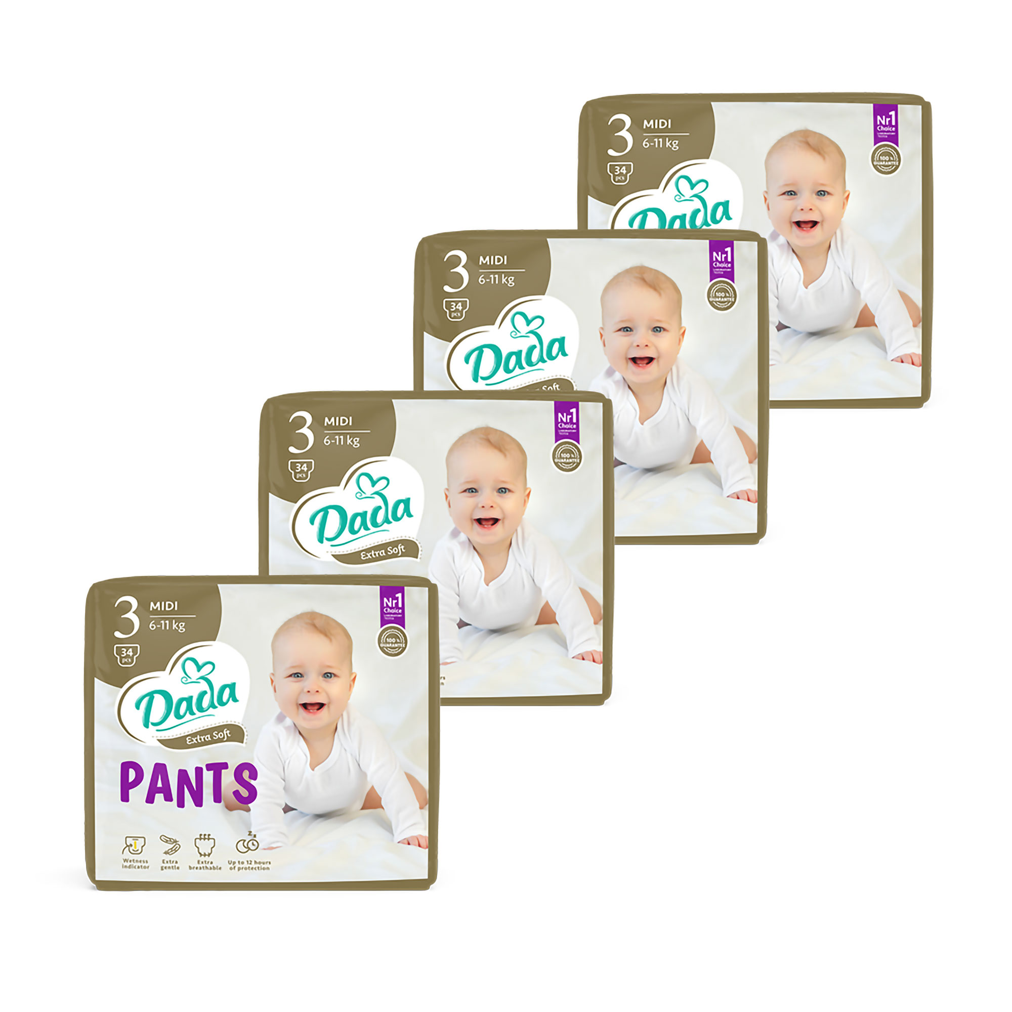 

Трусики-підгузки Dada Extra Soft розмір 3 Midi (6-11 кг), 4*34 шт