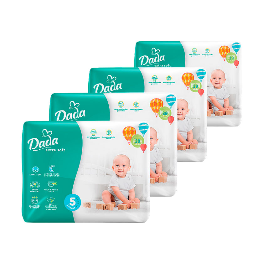 

Уцінка! Підгузки Dada Extra Soft розмір 5 Junior (11-25 кг), 4*39 шт