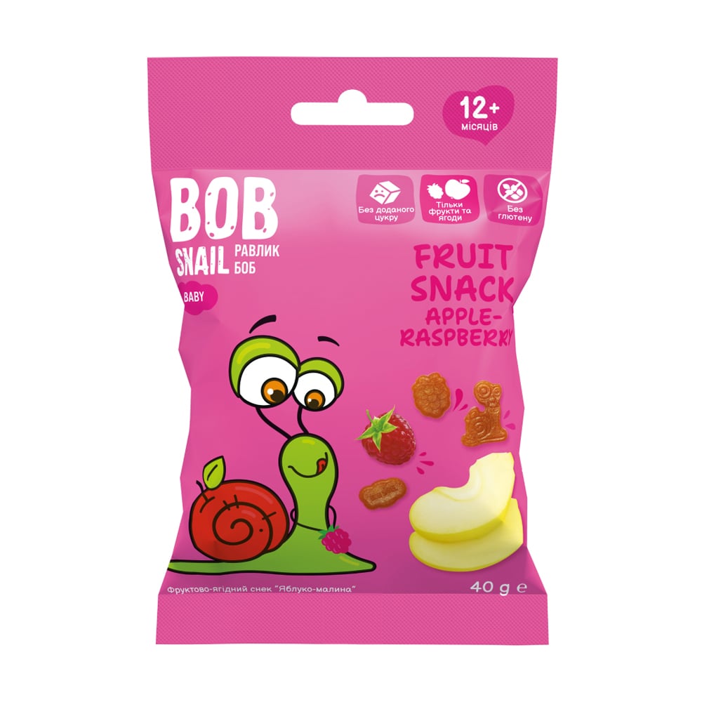 

Фруктовий снек Bob Snail Яблуко-малина, від 12 місяців, 40 г