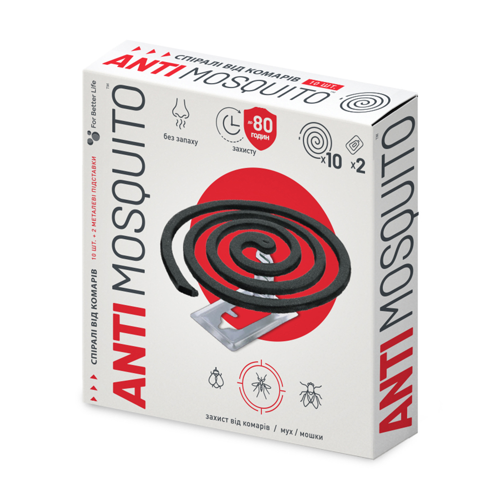 

Спіралі від комарів ANTImosquito (спіралі, 10 шт + підставка, 2 шт)