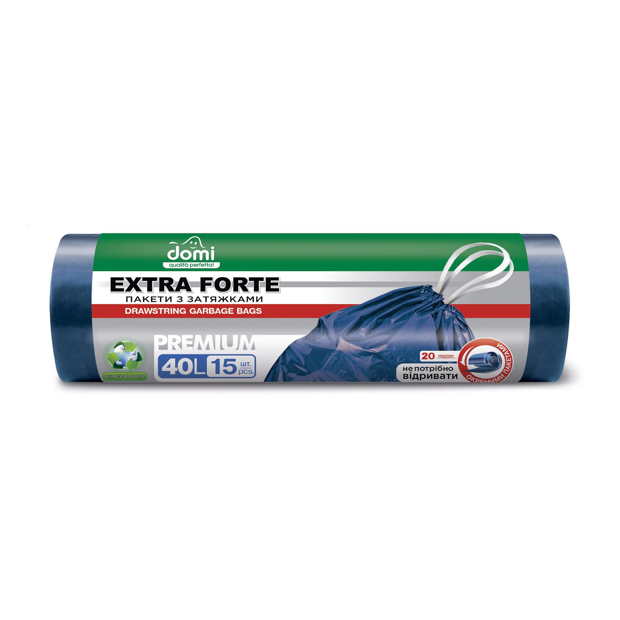 

Пакети для сміття Domi Extra Forte із затяжками, 40 л, 15 шт