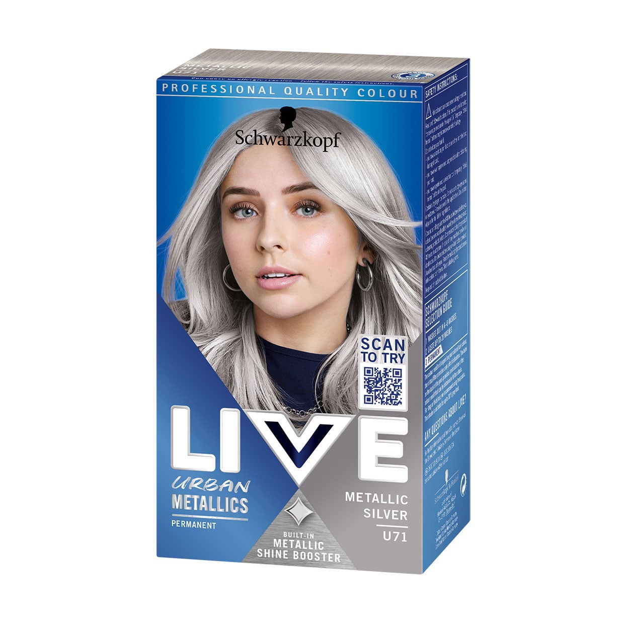 

Уцінка! Стійка крем-фарба для волосся Schwarzkopf LIVE Urban Metallics, U71 Metallic Silver, 142.5 мл