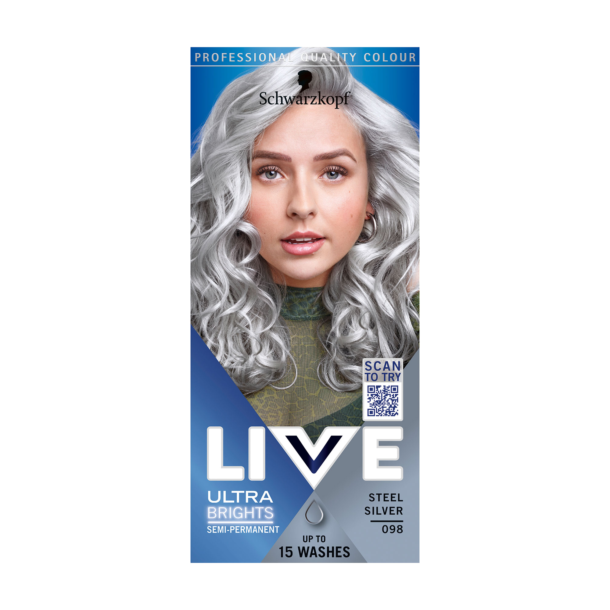 

Напівстійка крем-фарба для волосся Schwarzkopf LIVE Ultra Brights 098 Steel Silver, 60 мл