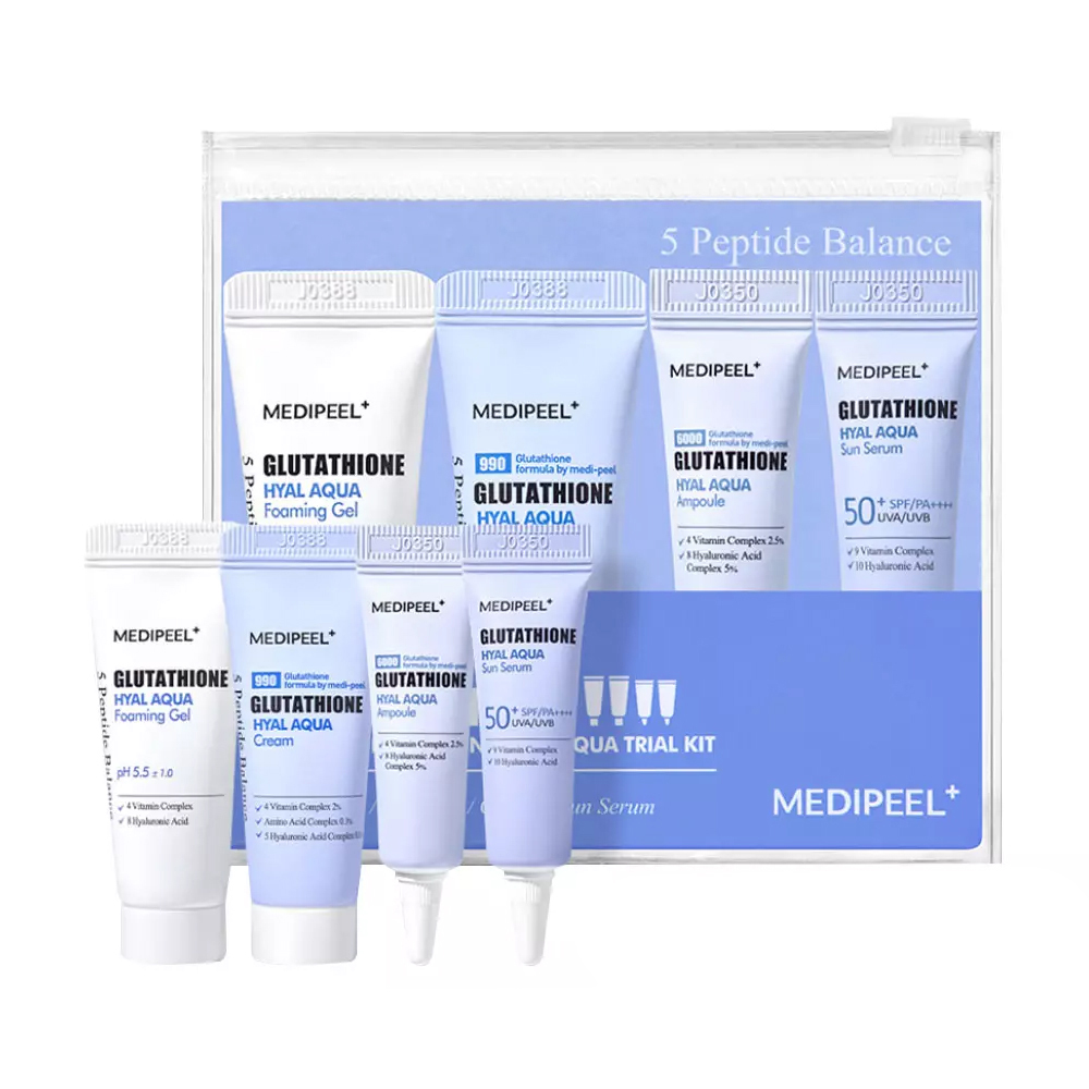 

Уцінка! Зволожувальний набір для обличчя Medi-Peel Glutathione Hyal Aqua Trial Kit з глутатіоном, 4 продукти