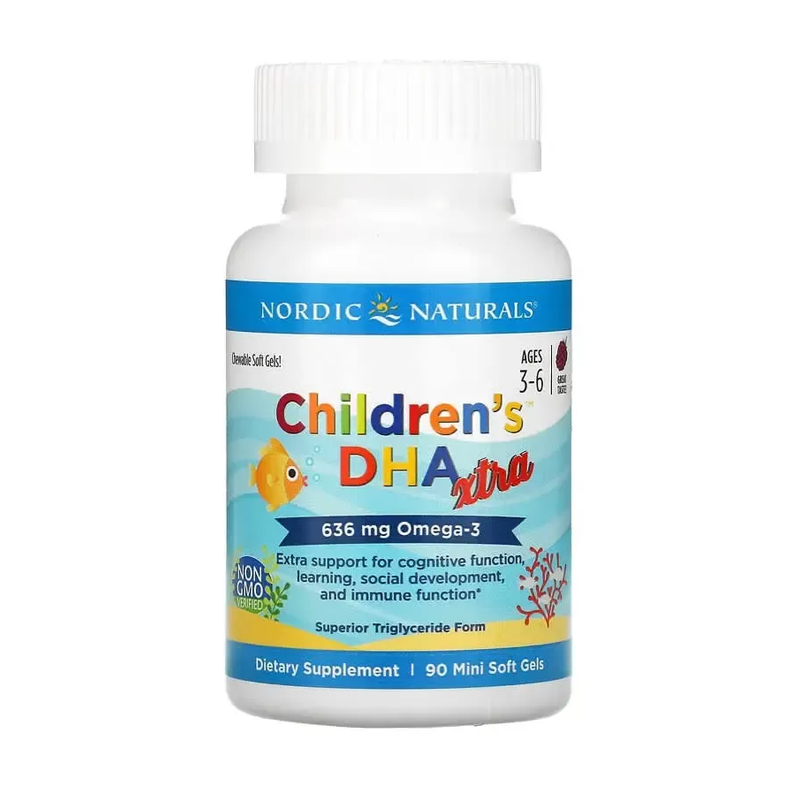 

Риб'ячий жир (ДГК) для дітей 3-6 років Nordic Naturals Children's DHA Xtra 636 мг, зі смаком ягід, 90 міні гелевих капсул