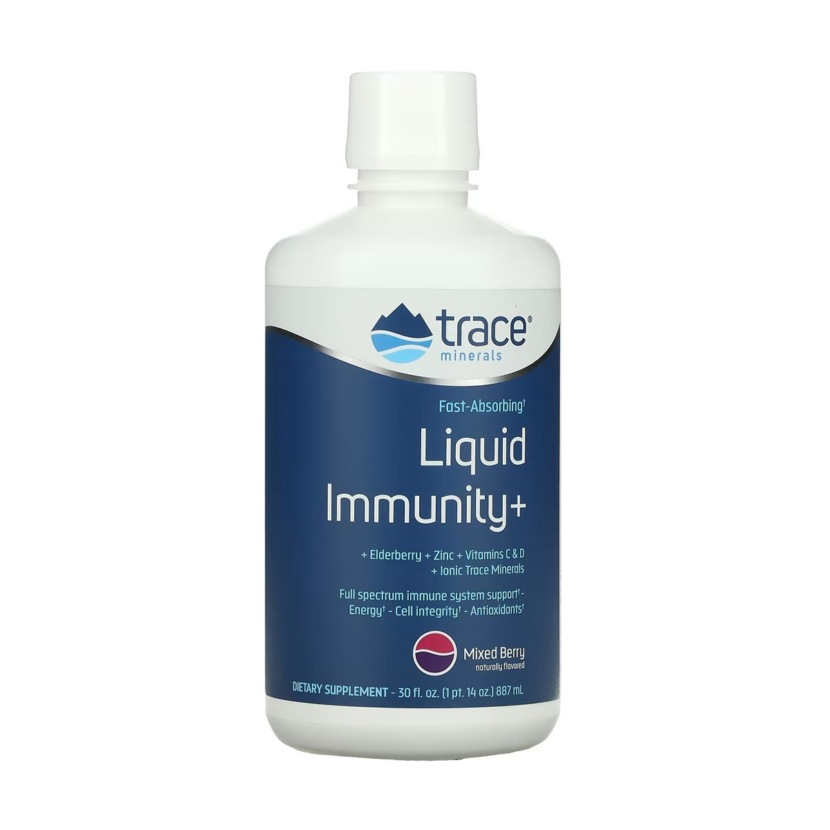 

Уцінка! Підтримка імунної системи Trace Minerals Fast-Absorbing Liquid Immunity+, зі смаком ягід, в рідині, 887 мл