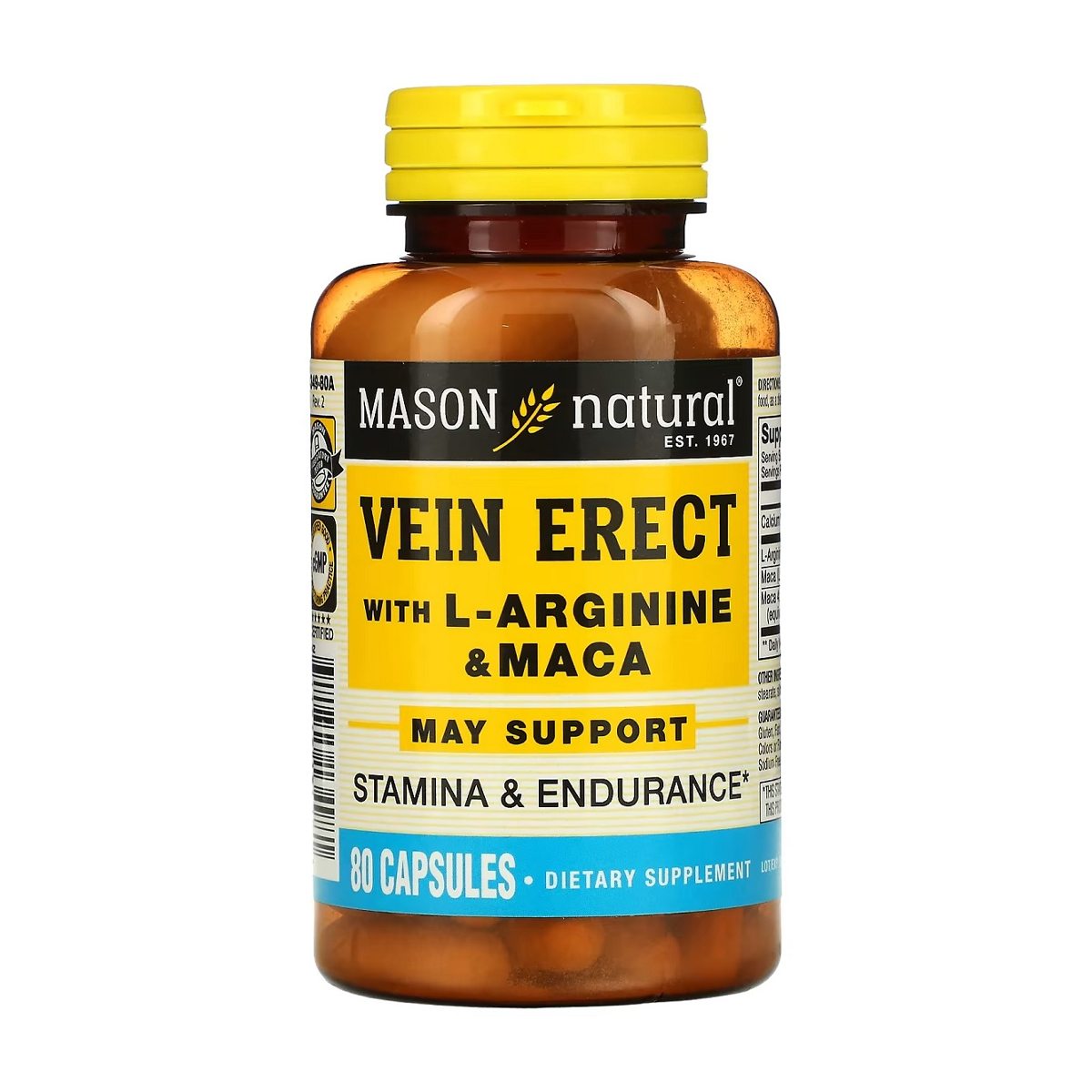 

Підтримка чоловічої сили з L-аргініном та макою Mason Natural Vein Erect with L-Arginine & Maca, 80 капсул