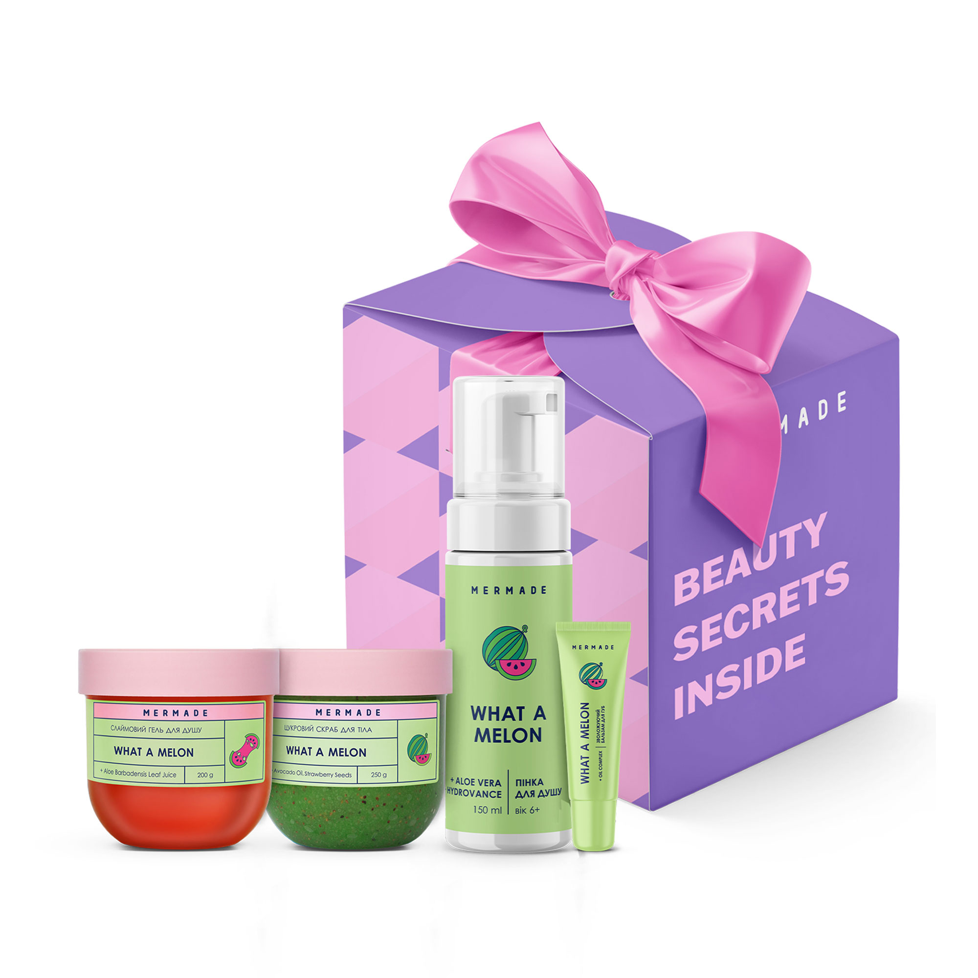 

Уцінка! Подарунковий набір Mermade What a Melon Party (пінка, 150 мл + скраб, 250 г + бальзам для губ + слаймовий гель, 200 г)