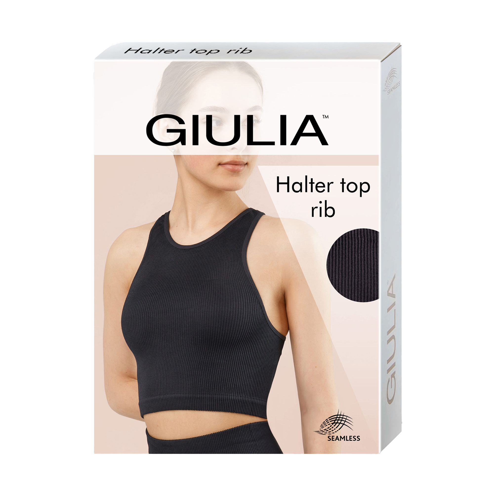 Безшовний топ жіночий Giulia Halter Top Rib в рубчик, на широких бретелях, Deep Taupe, розмір L/XL
