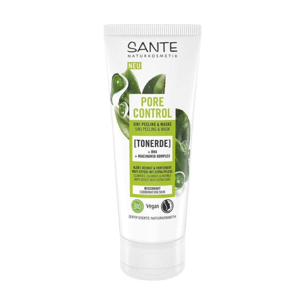 

Уцінка! Очищувальний біозасіб для обличчя Sante Pore Control 5 In 1 Peeling & Mask для комбінованої шкіри, з BHA-кислотою та комплексом ніацинаміду, 100 мл