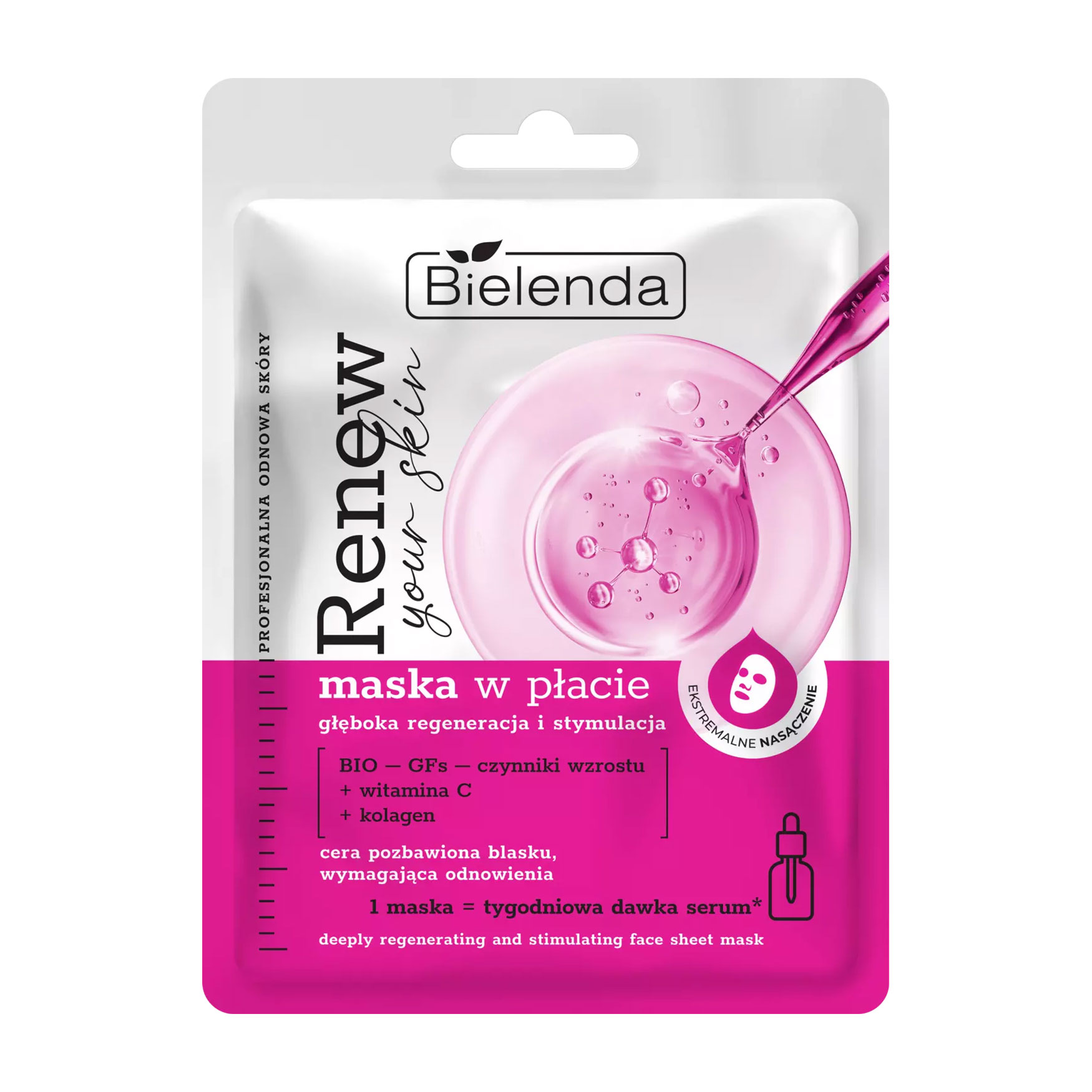 

Тканинна маска для обличчя Bielenda Renew Your Skin Глибока регенерація та стимуляція, 1 шт