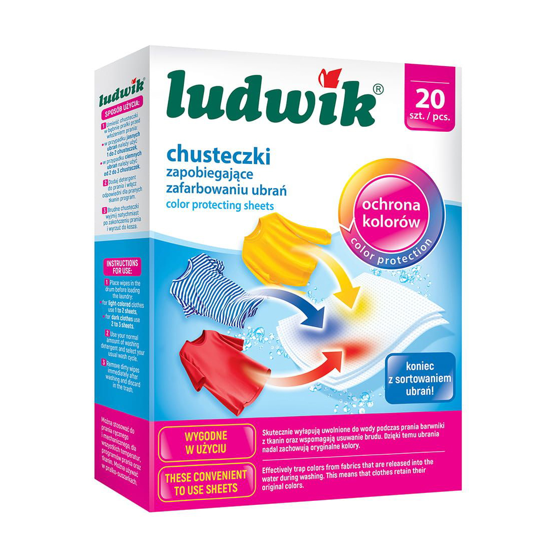 

Серветки для прання Ludwik для захисту кольору тканин, 20 шт