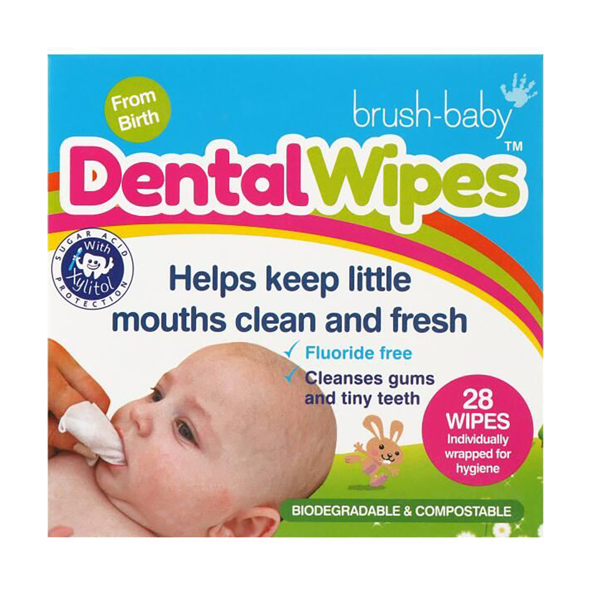 

Дитячі одноразові дентальні серветки Brush-Baby DentalWipes від народження, 28 шт