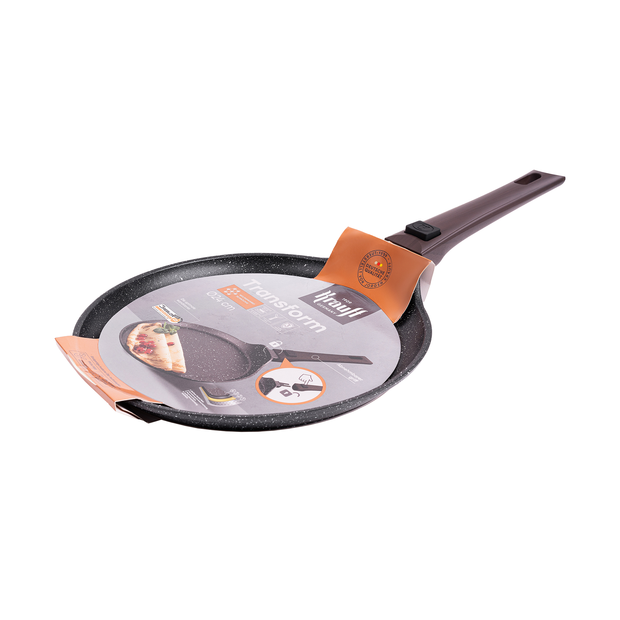 

Сковорода для млинців Krauff Transform з антипригарним покриттям та з'ємною ручкою, без кришки, 24 см (25-305-088)