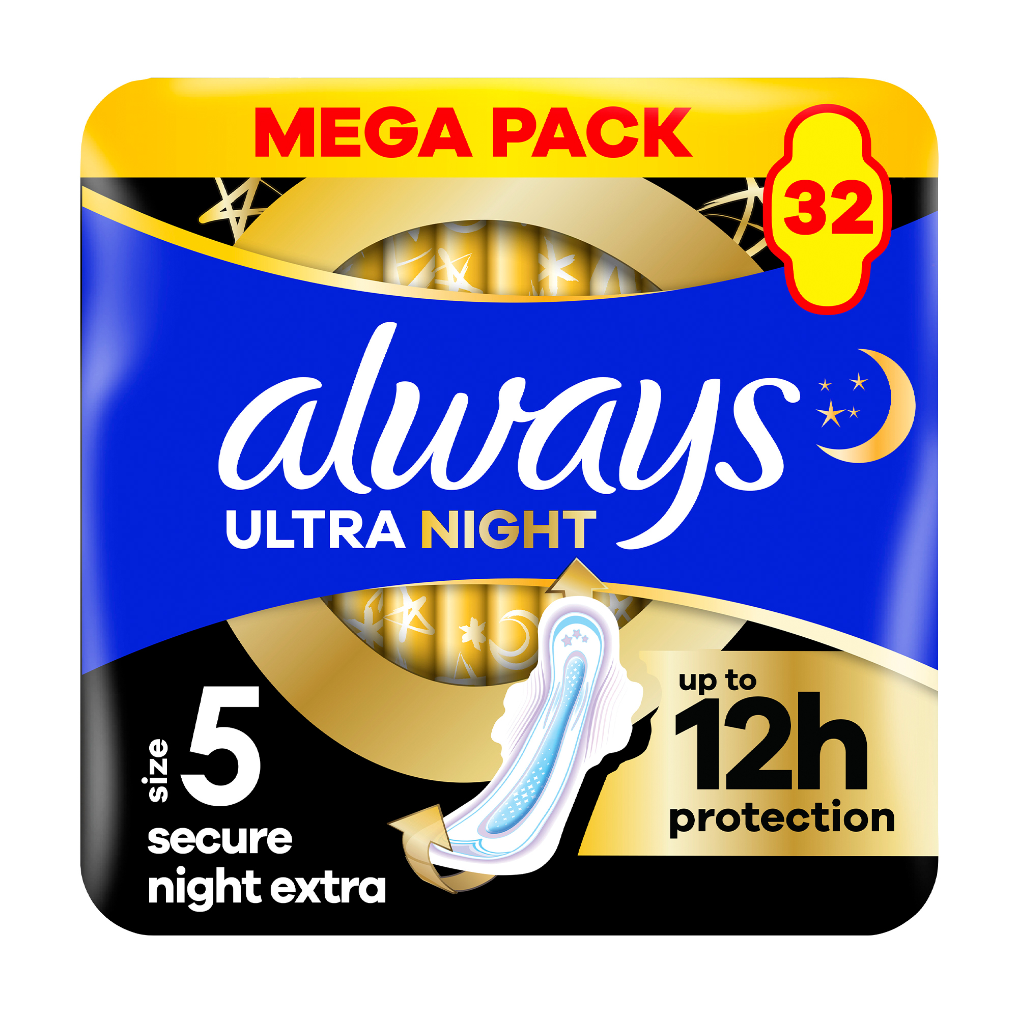 

Уцінка! Гігієнічні прокладки Always Ultra Secure Night Extra, розмір 5, 32 шт