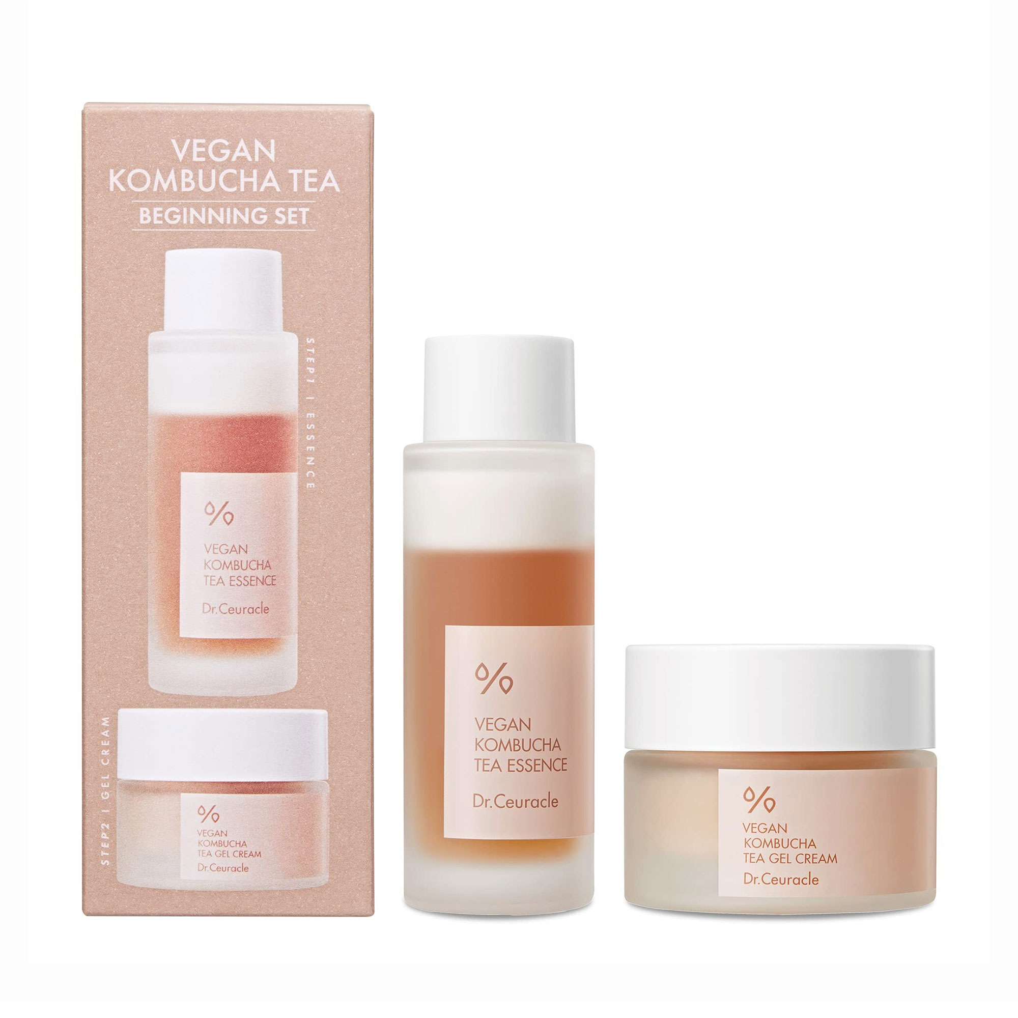 

Уцінка! Набір для обличчя Dr.Ceuracle Vegan Kombucha Tea Beginning Set (есенція, 50 мл + крем, 30 г)