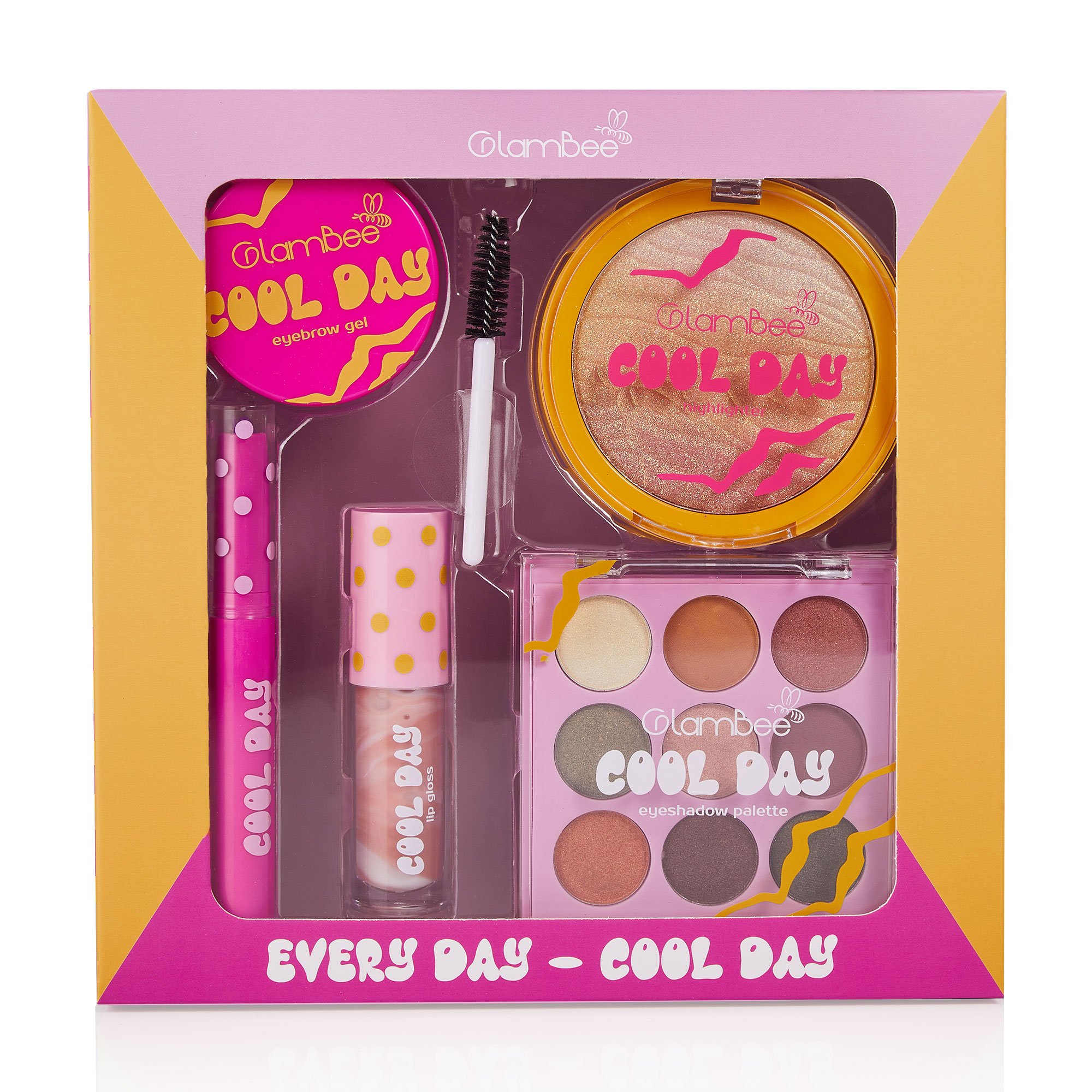 

Подарунковий набір GlamBee Every Day - Cool Day (палетка тіней, 4.5 г + бальзам для губ, 2 г + блиск для губ, 3.5 мл + хайлайтер, 7.5 г + гель для брів, 12 г + щіточка)