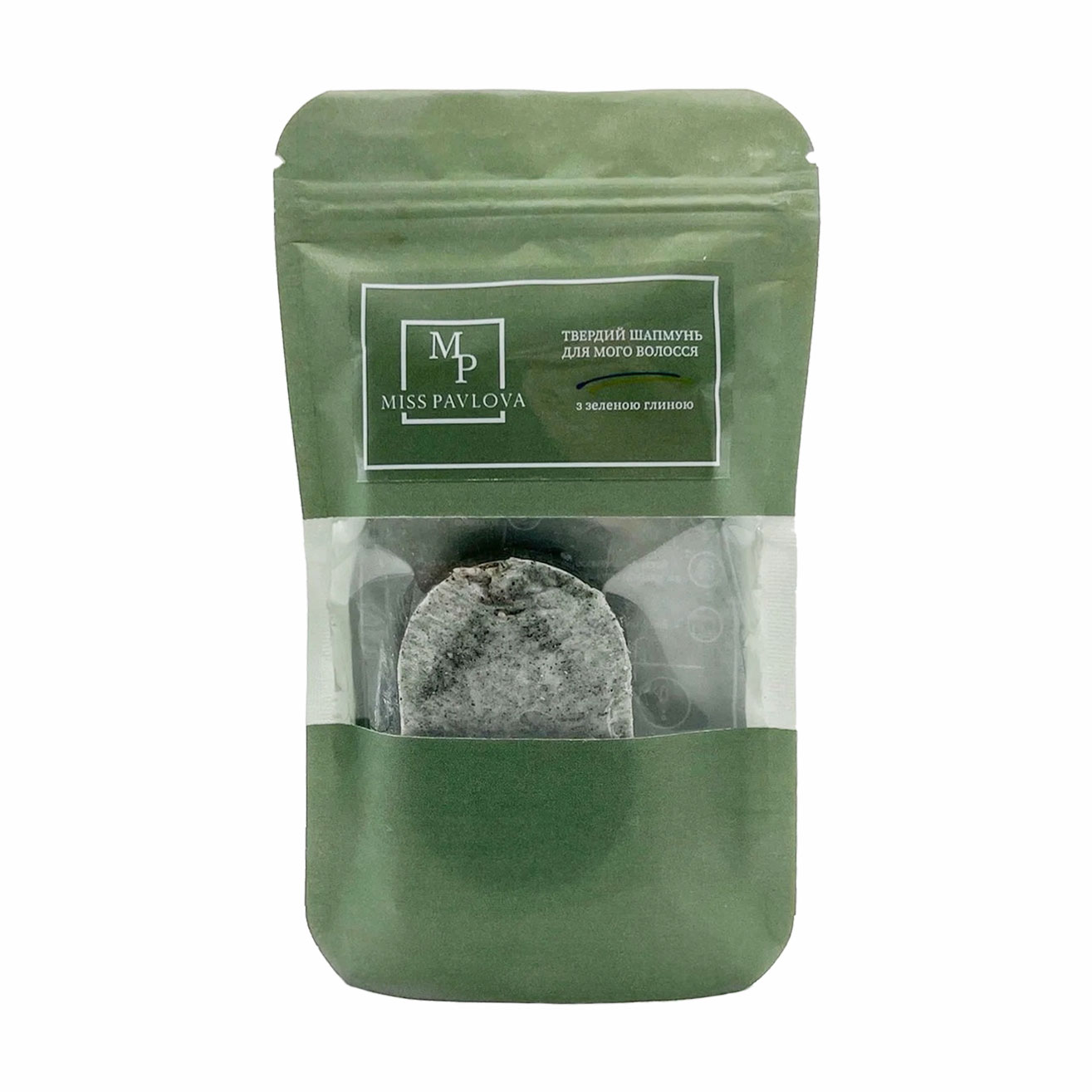 

Уцінка! Твердий шампунь Miss Pavlova для всіх типів волосся, з зеленою глиною, 50 г