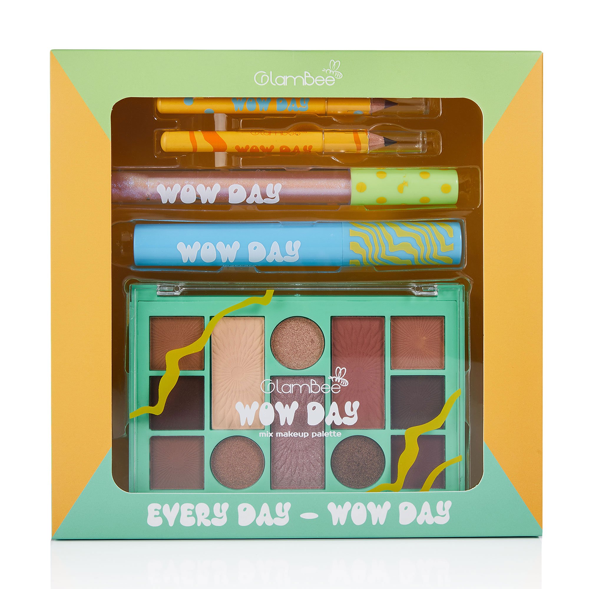 

Подарунковий набір GlamBee Every Day - Wow Day (палетка для макіяжу, 12 г + туш для вій, 10 мл + блиск для губ, 2 мл + олівець для брів, 2 г + олівець для губ, 2 г)