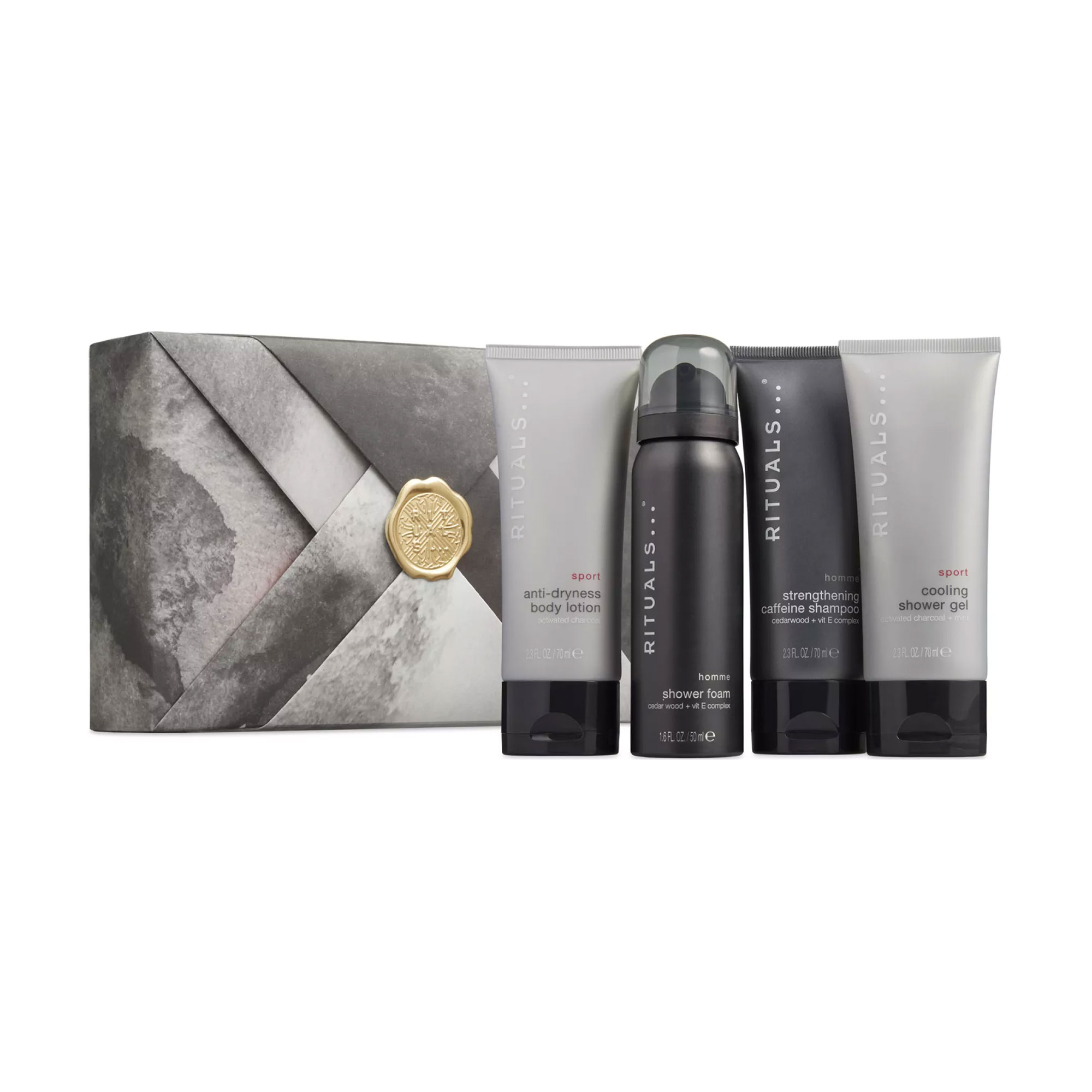 

Подарунковий набір для чоловіків Rituals Homme (гель-пінка для душу, 50 мл + шампунь, 70 мл + гель для душу, 70 мл + лосьйон для тіла, 70 мл)