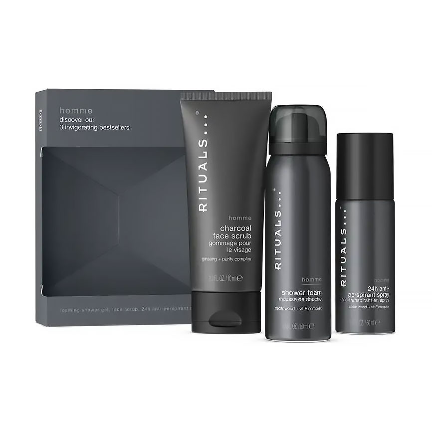 

Подарунковий набір для чоловіків Rituals Homme (гель-піна для душу, 50 мл + скраб для обличчя, 70 мл + спрей-антиперспірант, 50 мл)