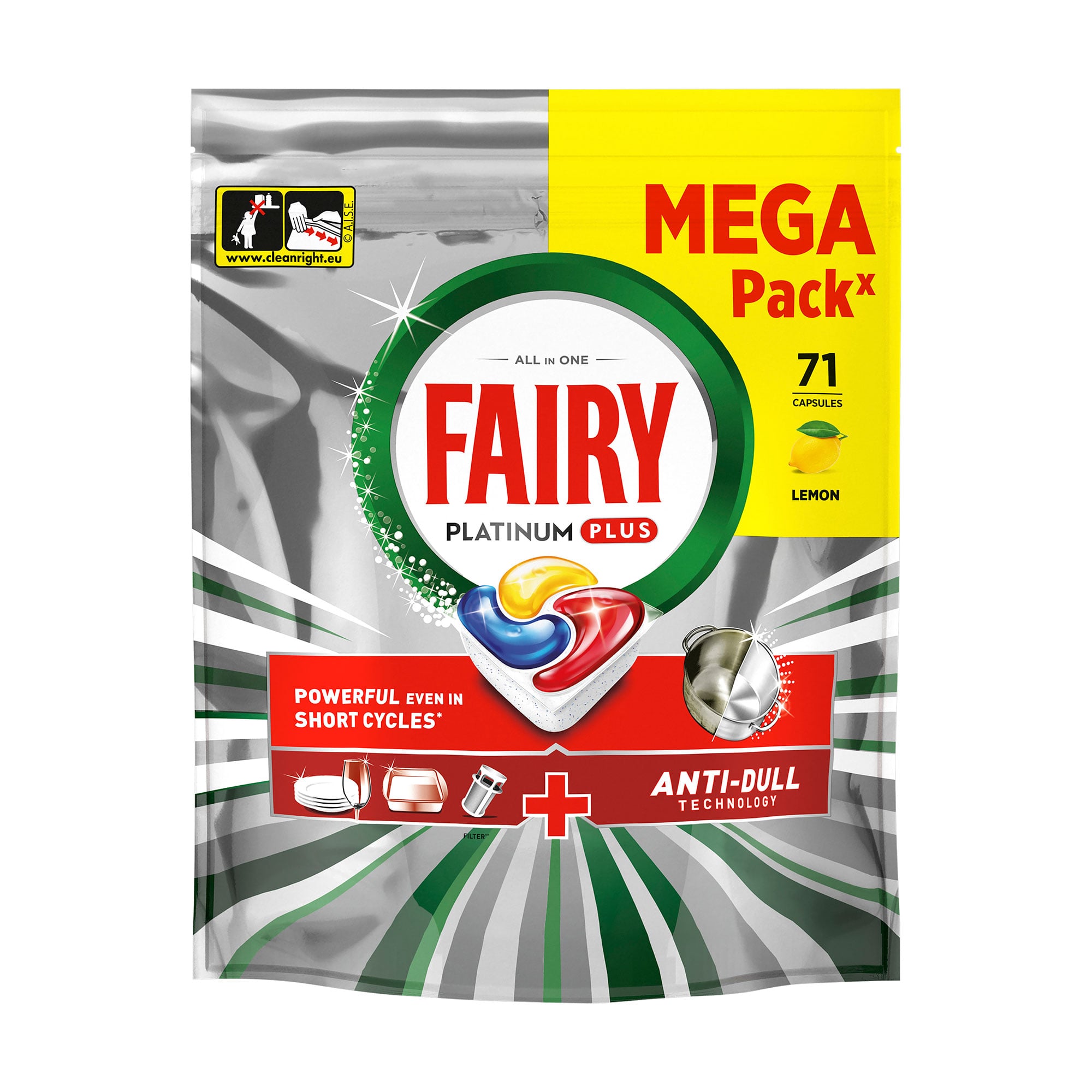 

Капсули для посудомийної машини Fairy Platinum Plus Все в 1, з ароматом лимону, 71 шт