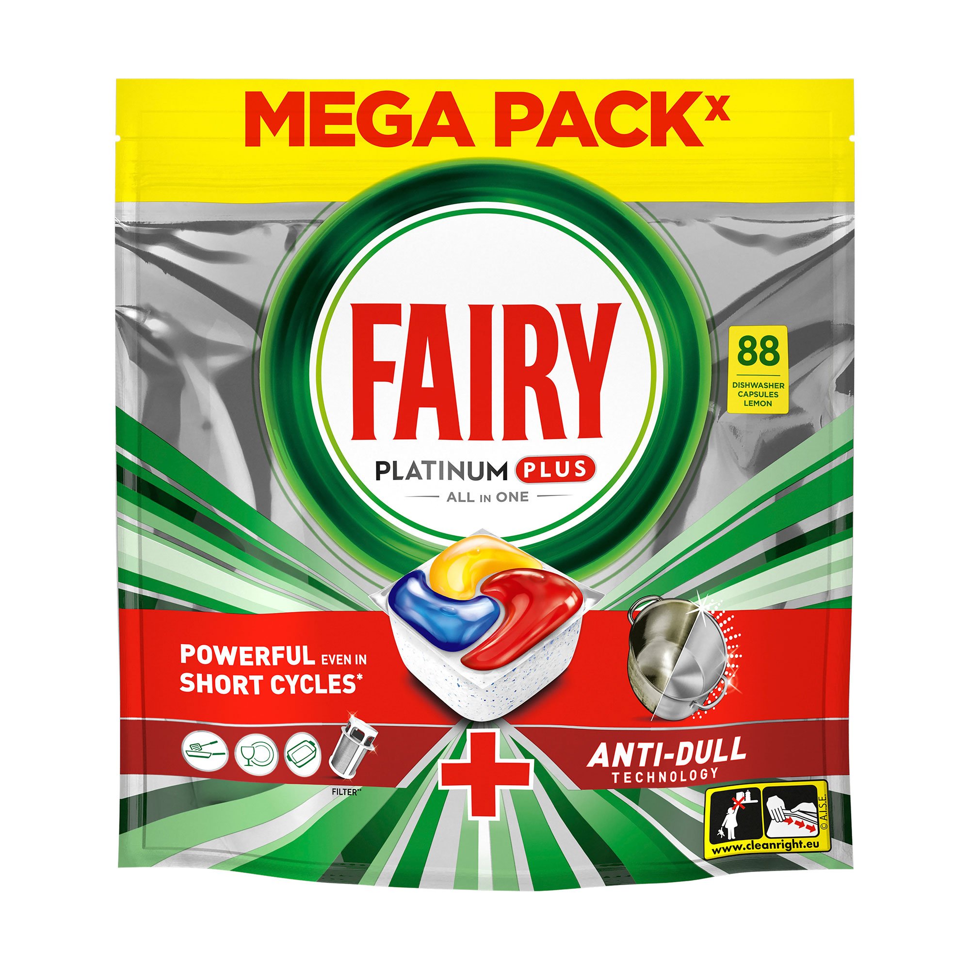 

Капсули для посудомийної машини Fairy Platinum Plus Все в 1, з ароматом лимону, 88 шт