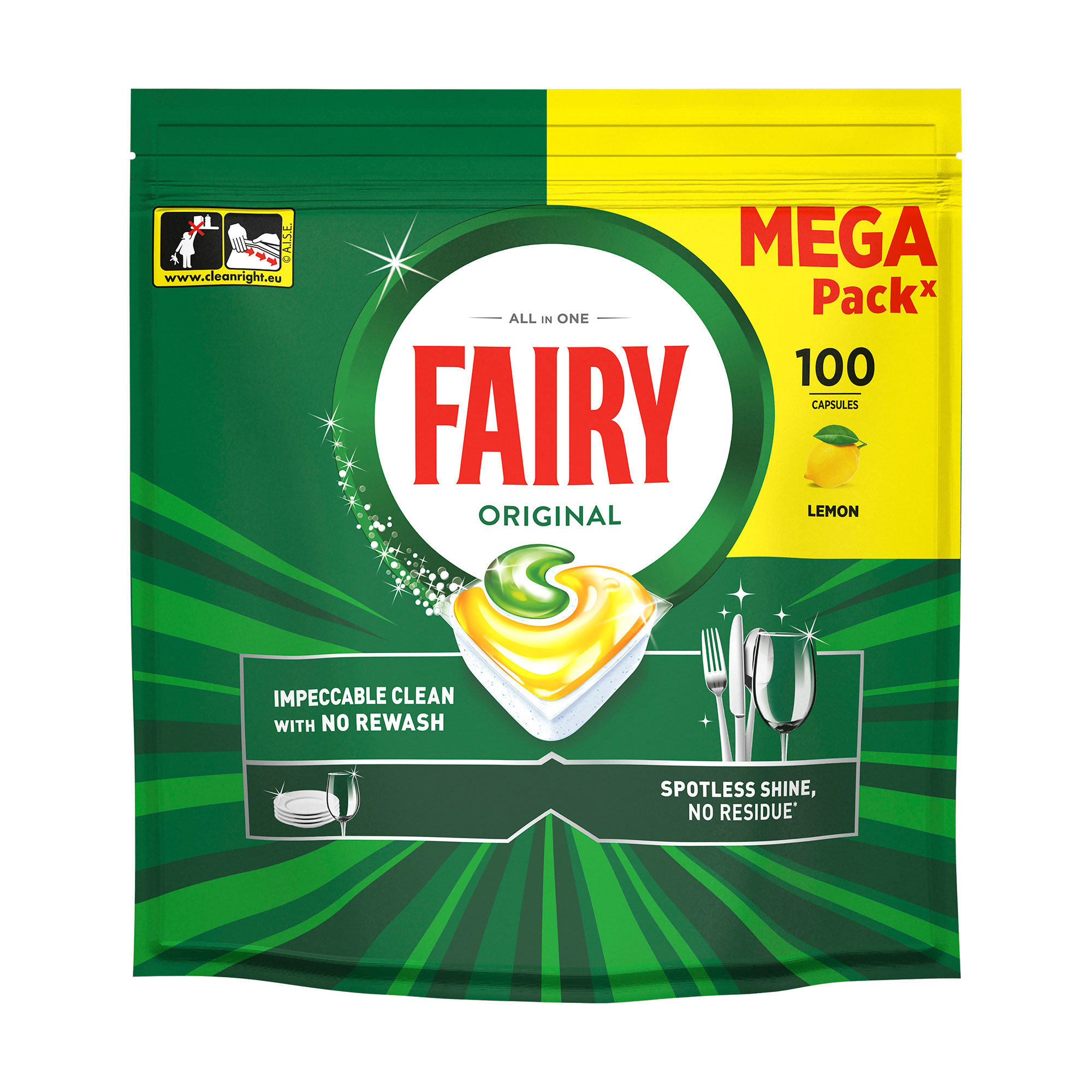

Капсули для посудомийної машини Fairy Original Все в 1, з ароматом лимону, 100 шт