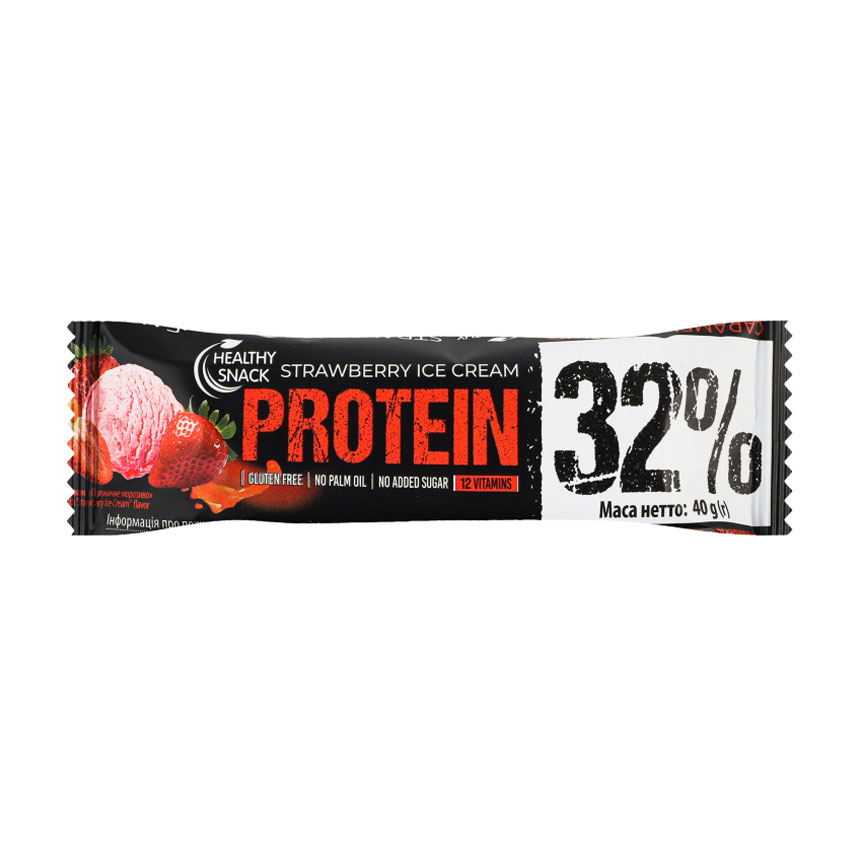 

Протеїновий батончик Healthy Snack зі смаком полуничного морозива, у молочній глазурі, 40 г