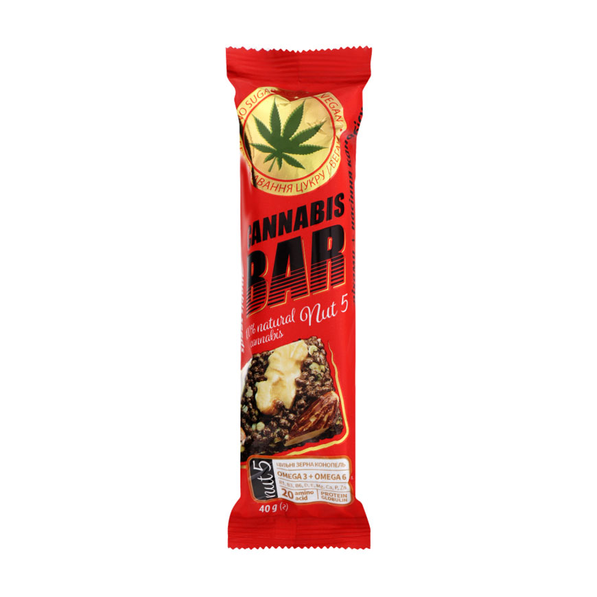 

Батончик-мюслі Cannabis Bar з горіхами та насінням канабісу, 40 г