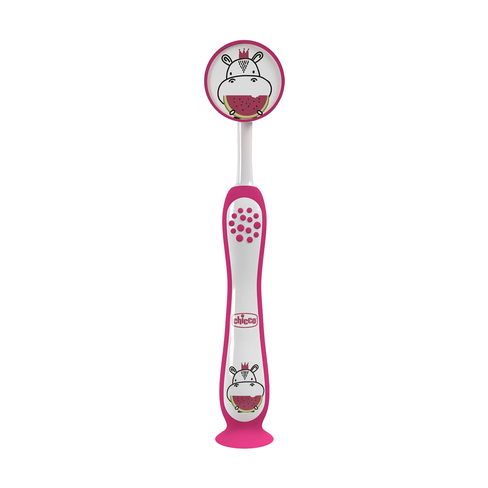 

Дитяча зубна щітка Chicco Milk Teeth на присосці, від 3 до 6 років, рожева, 1 шт