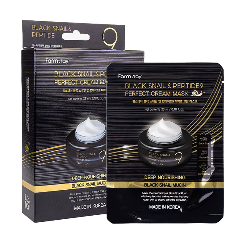 

Уцінка! Кремова маска для обличчя FarmStay Black Snail & Peptides 9 Prefect Cream Mask з екстрактом муцина чорного равлика та пептидом, 10*23 мл