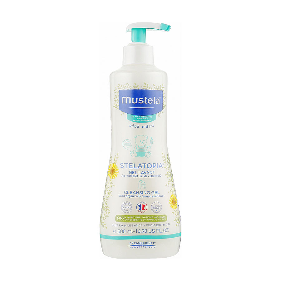 

Дитячий гель для купання Mustela Stelatopia Cleansing Gel Lavant With Sunflower, для сухої та атопічної шкіри, 500 мл