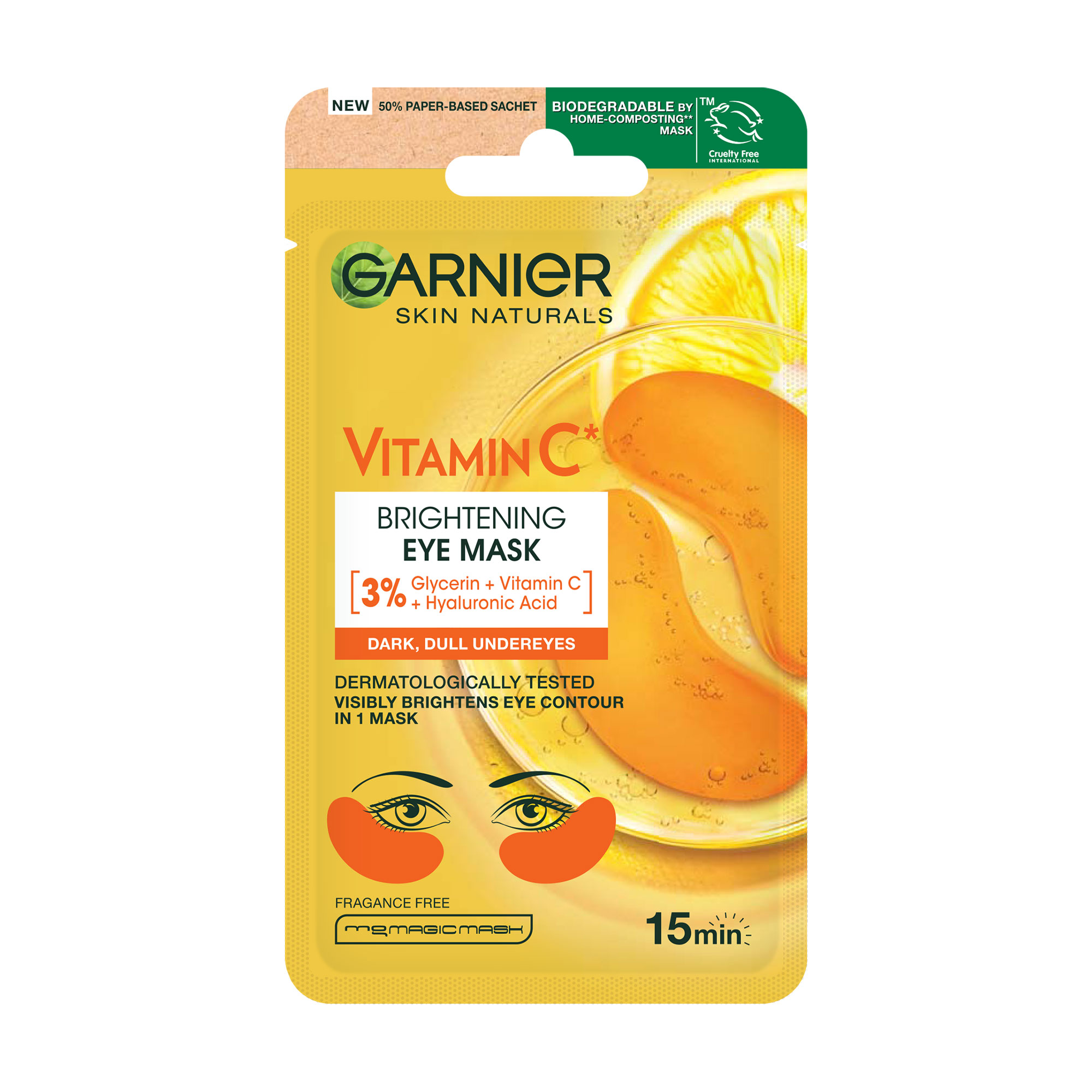 

Тканинні патчі GARNIER Skin Naturals Vitamin C Brightening Eye Mask для зменшення темних кіл та надання сяяння шкірі під очима, 5 г