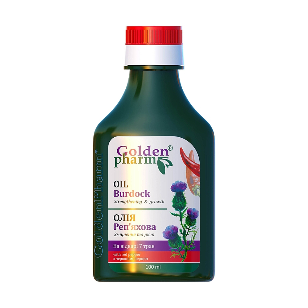 

Олія для шкіри голови Golden Pharm Burdock Oil Реп'яхова з червоним перцем, 100 мл