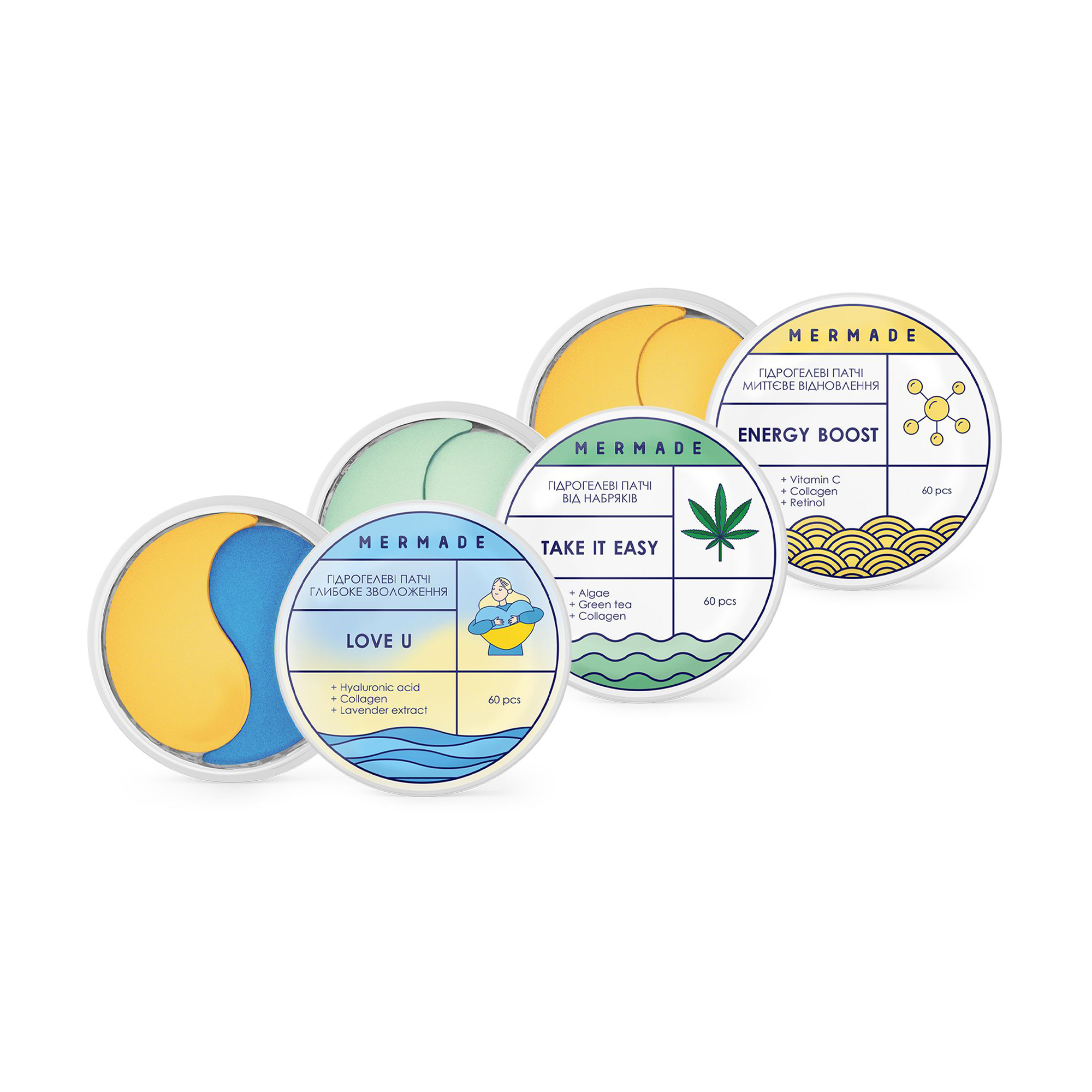 

Набір гідрогелевих патчів для шкіри навколо очей Mermade Vitamins & Toning (Take It Easy, 60 шт + Energy Boost, 60 шт + Love U, 60 шт)