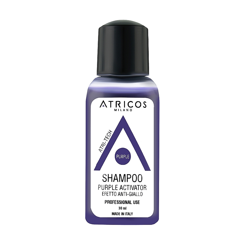 

Шампунь Atricos Milano Atri-Tech Purple Activator No Yellow Effect Shampoo для зменшення ефекту жовтого кольору волосся, 30 мл
