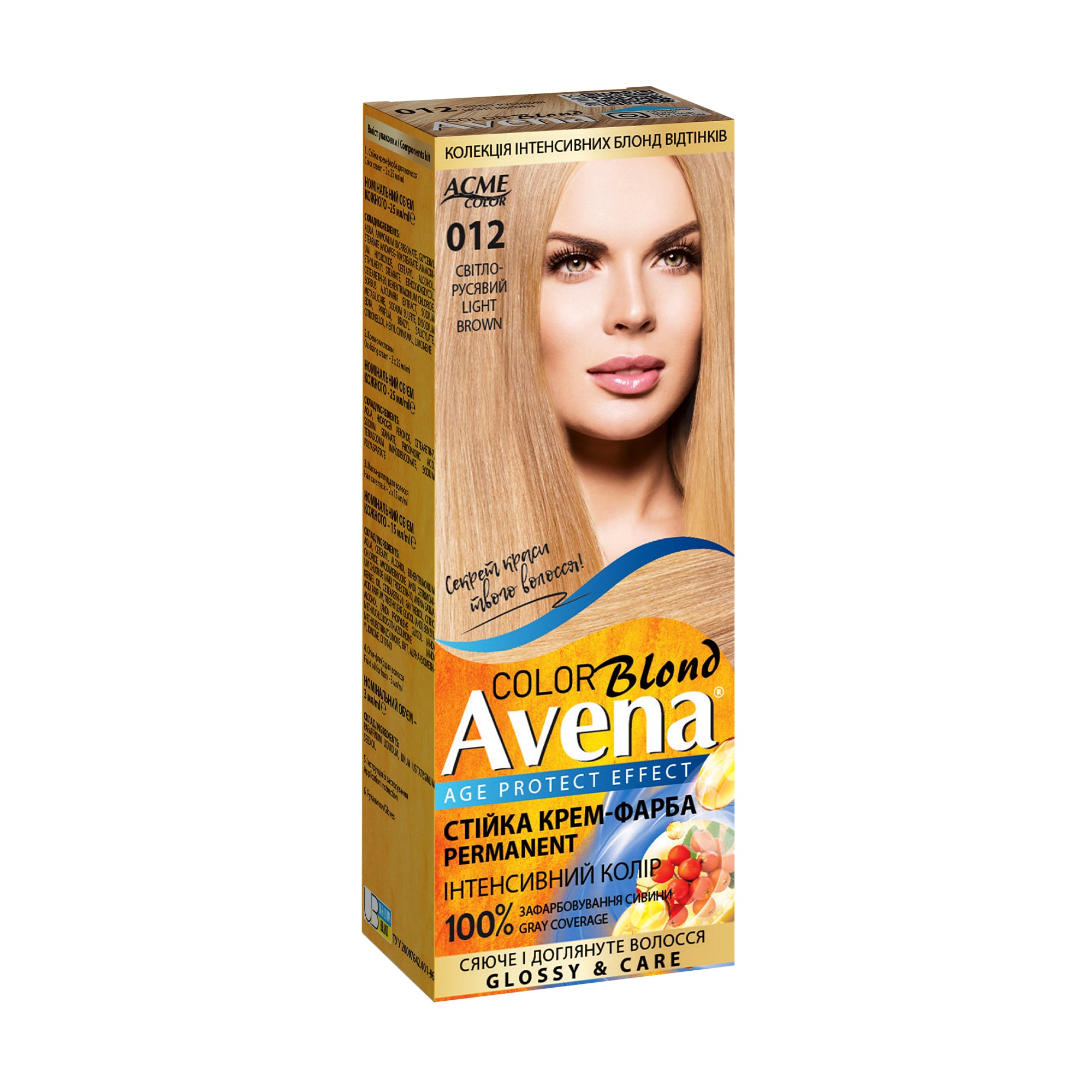 

Cтійка крем-фарба для волосся Acme Color Avena Blond Color 012 Світло-русявий, 133 мл