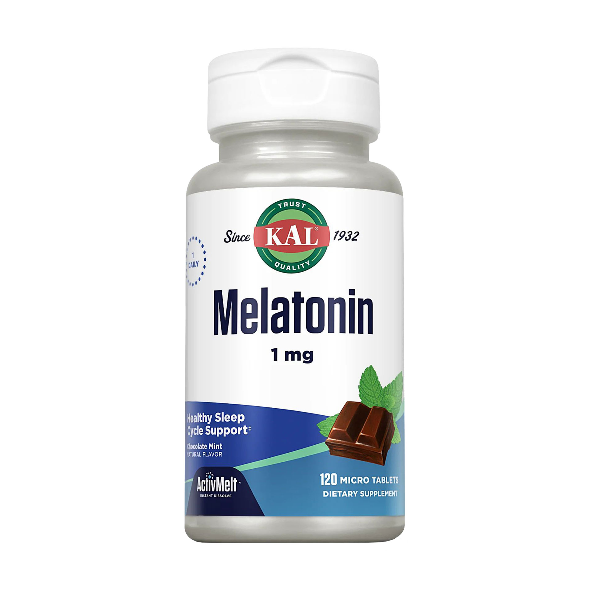 

Мелатонін KAL Melatonin зі смаком шоколаду та м'яти, 1 мг, 120 таблеток