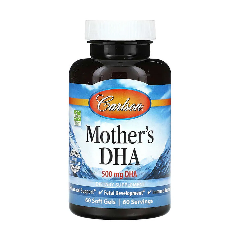 

Докозагексаєнова кислота Carlson Labs Mother's DHA для вагітних та матерів-годувальниць, 500 мг, 60 гелевих капсул
