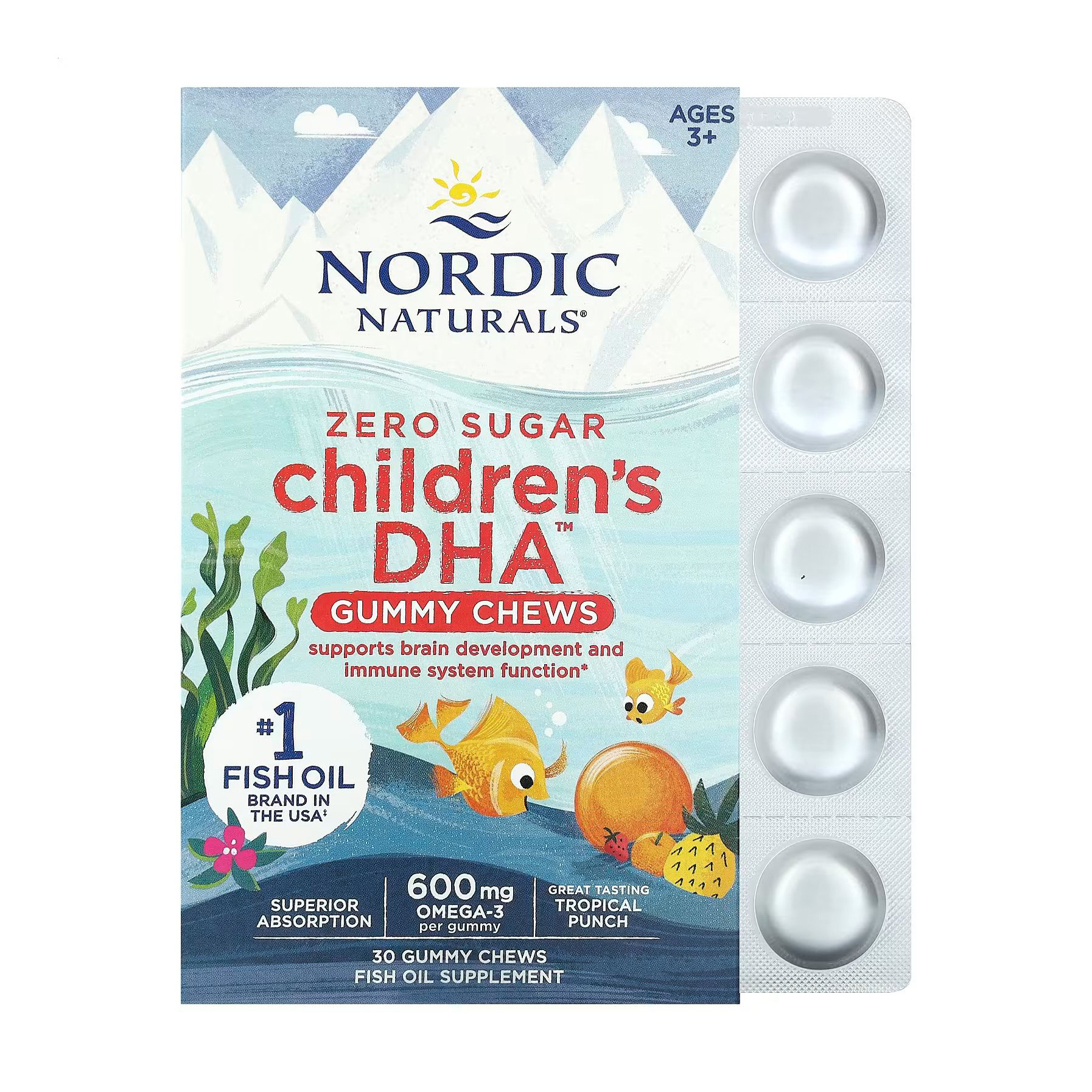 

Риб'ячий жир для дітей Nordic Naturals Children's DHA Gummies зі смаком тропічних фруктів, 600 мг, 30 жувальних цукерок