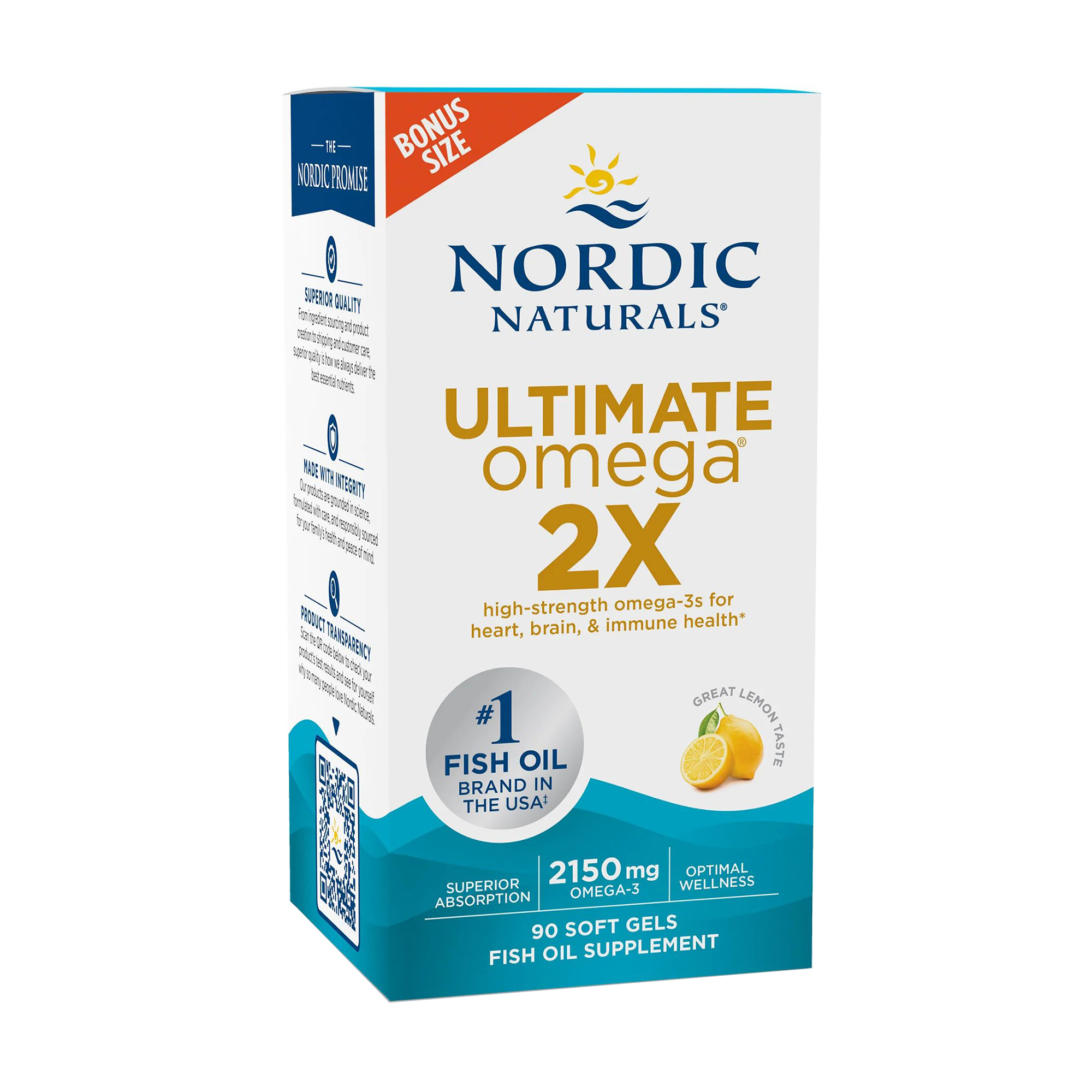 

Риб'ячий жир Nordic Naturals Ultimate Omega 2X, зі смаком лимону, 2150 мг, 90 гелевих капсул
